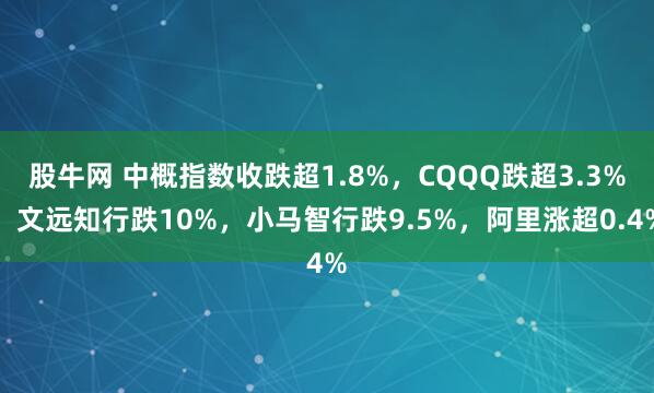 股牛网 中概指数收跌超1.8%，CQQQ跌超3.3%，文远知行跌10%，小马智行跌9.5%，阿里涨超0.4%